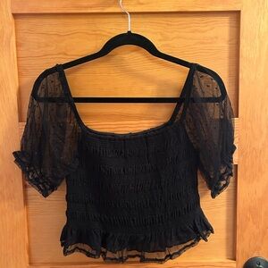 HYFVE Black Sheer Ruffle Blouse